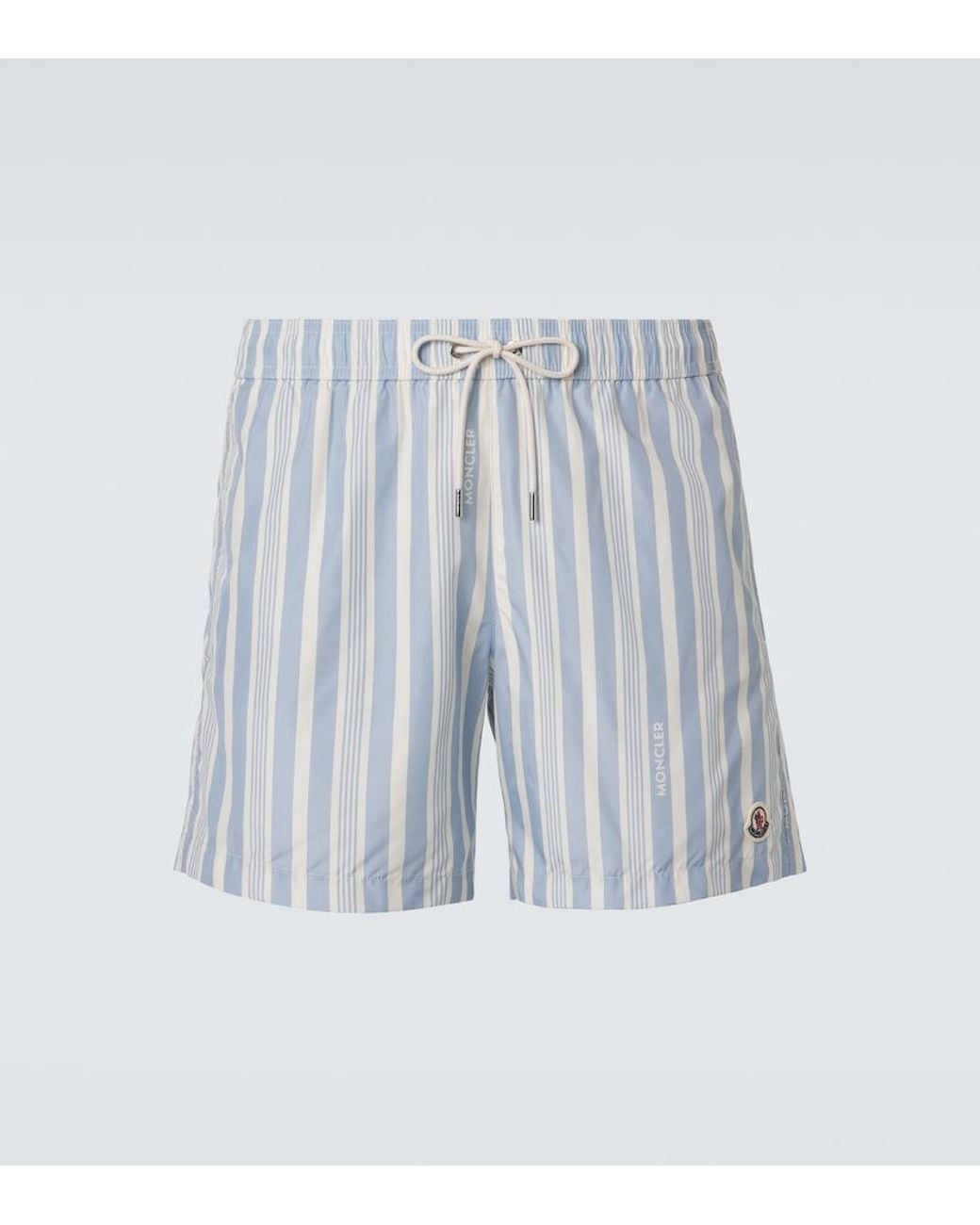Moncler Blue Archivio Striped Swim Trunks for men
