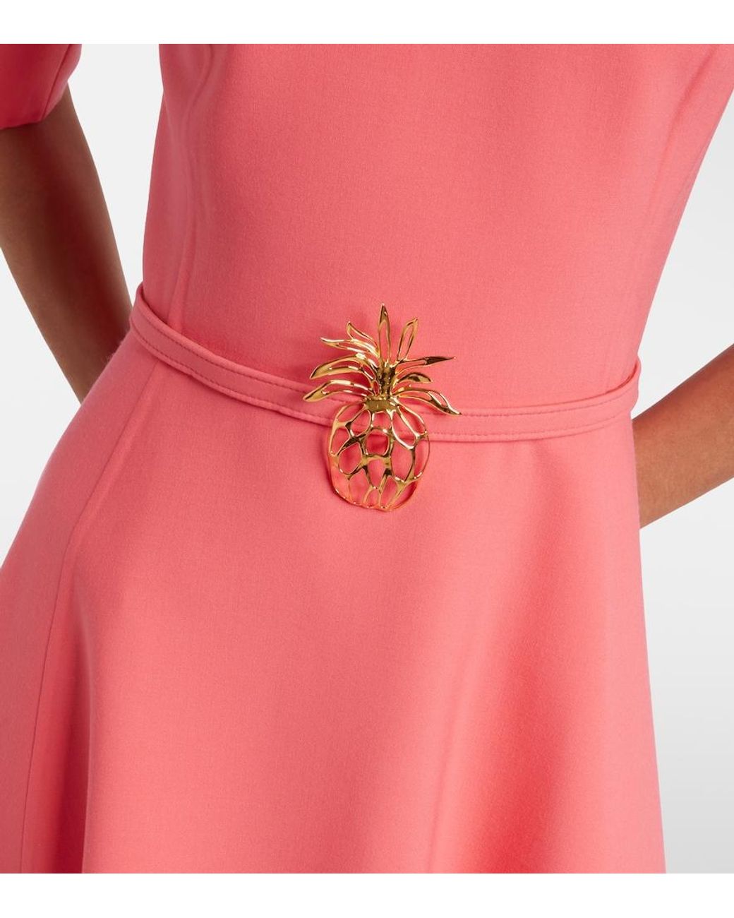 Oscar de la Renta Pink Belted Wool-Blend Midi Dress