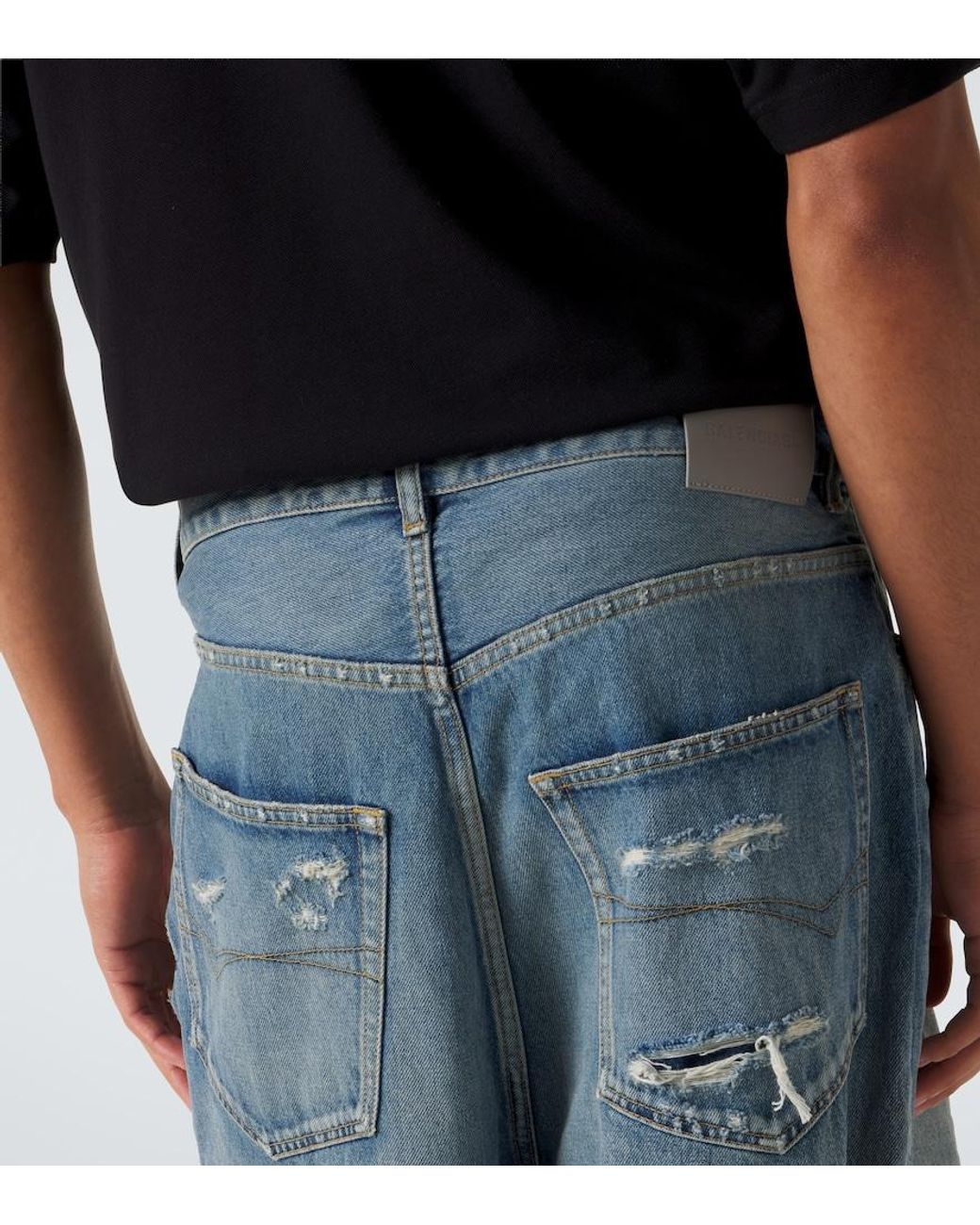Balenciaga Blue Distressed Wide-Leg Jeans for men