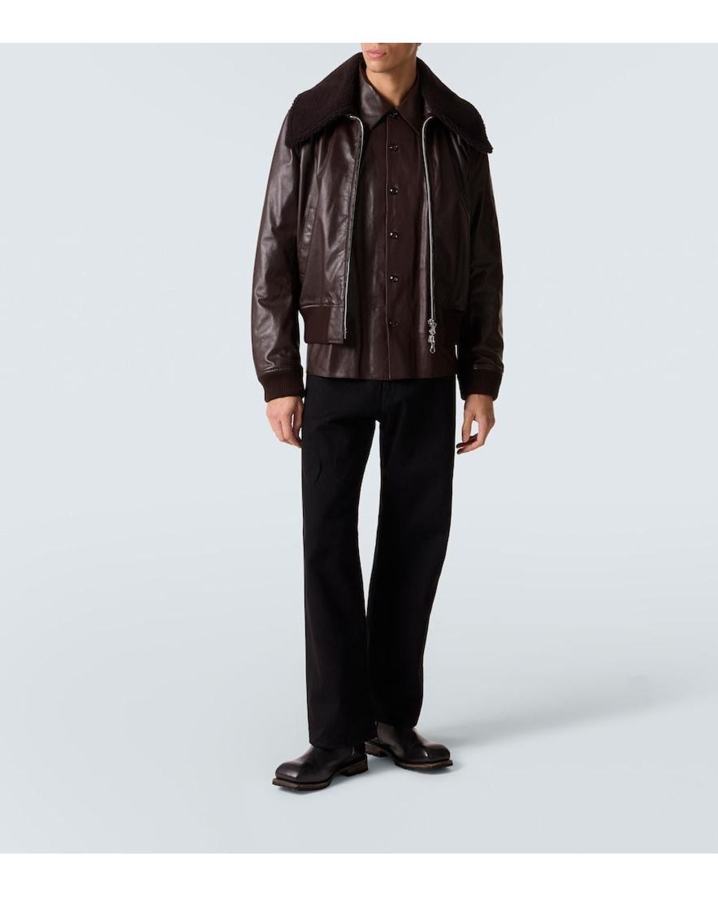 Our Legacy Black Pharos Leather Bomber Jacket for men