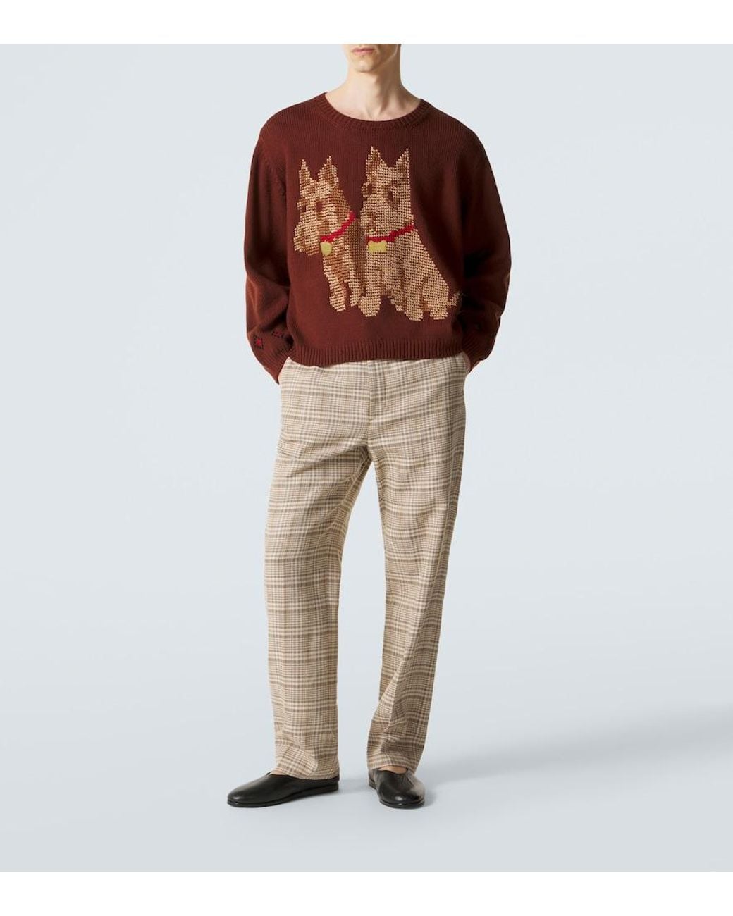 Bode Brown Scottie Embroidered Wool Sweater for men