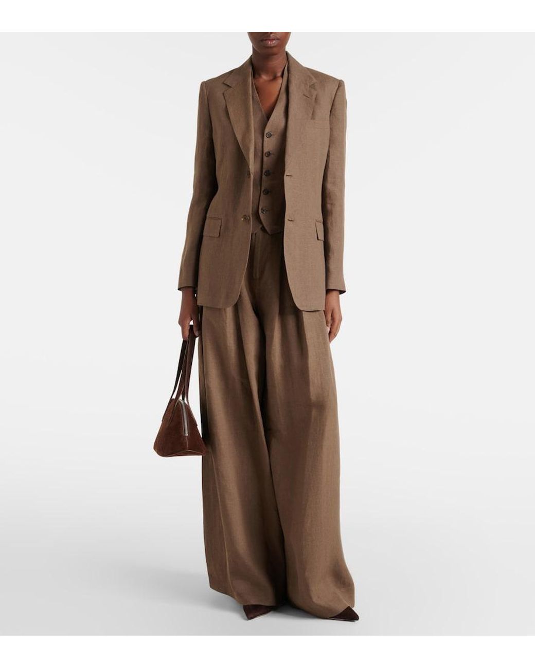 Ralph Lauren Brown Greer Linen, Cashmere, And Silk Wide-Leg Pants