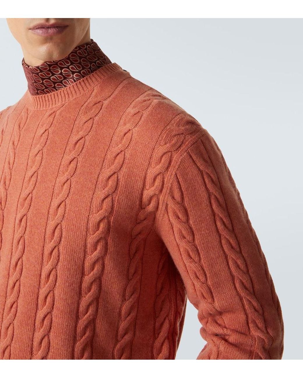 Loro Piana Orange Cedar Cable-Knit Cashmere Sweater for men