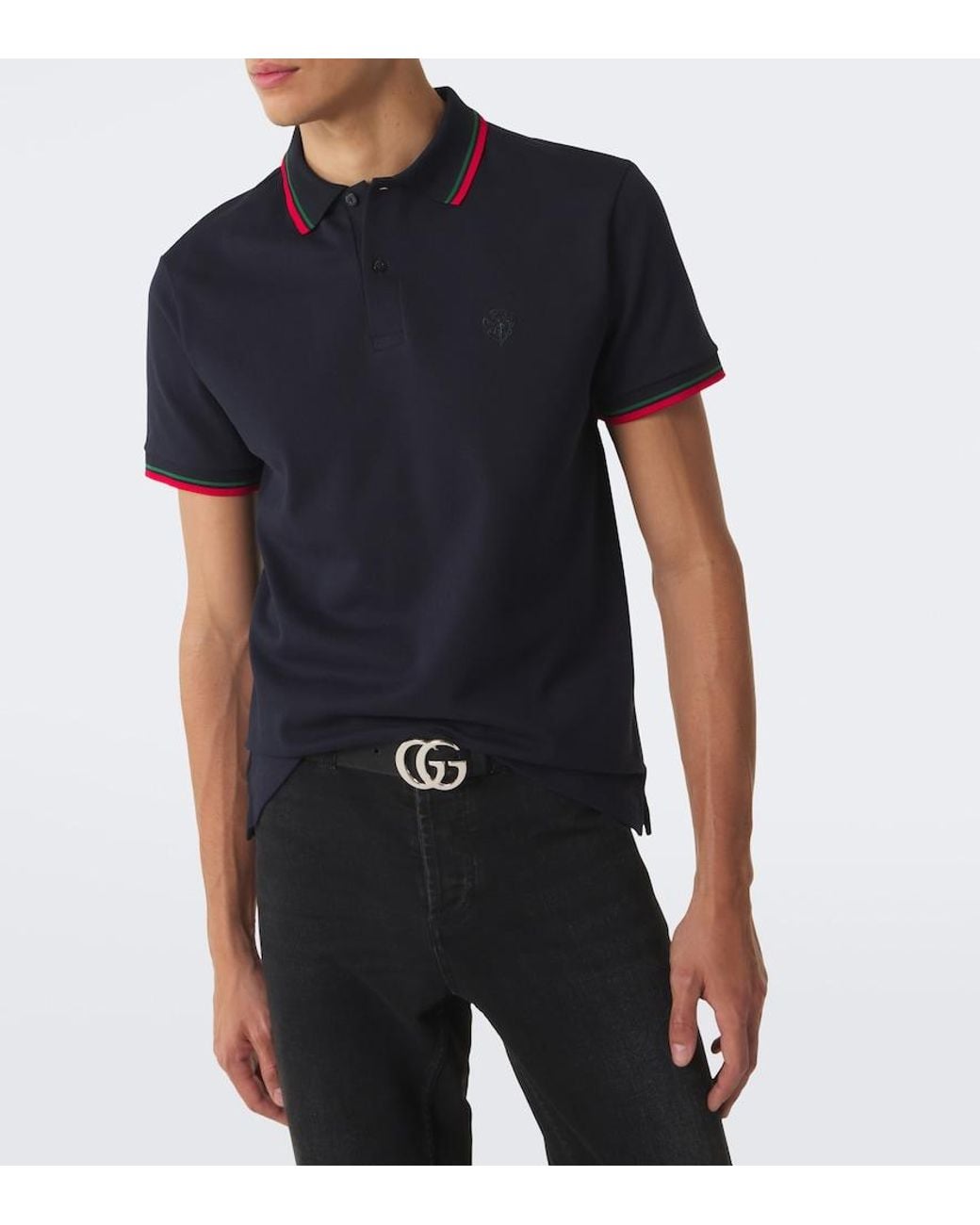 Gucci Blue Cotton-Blend Pique Polo Shirt for men