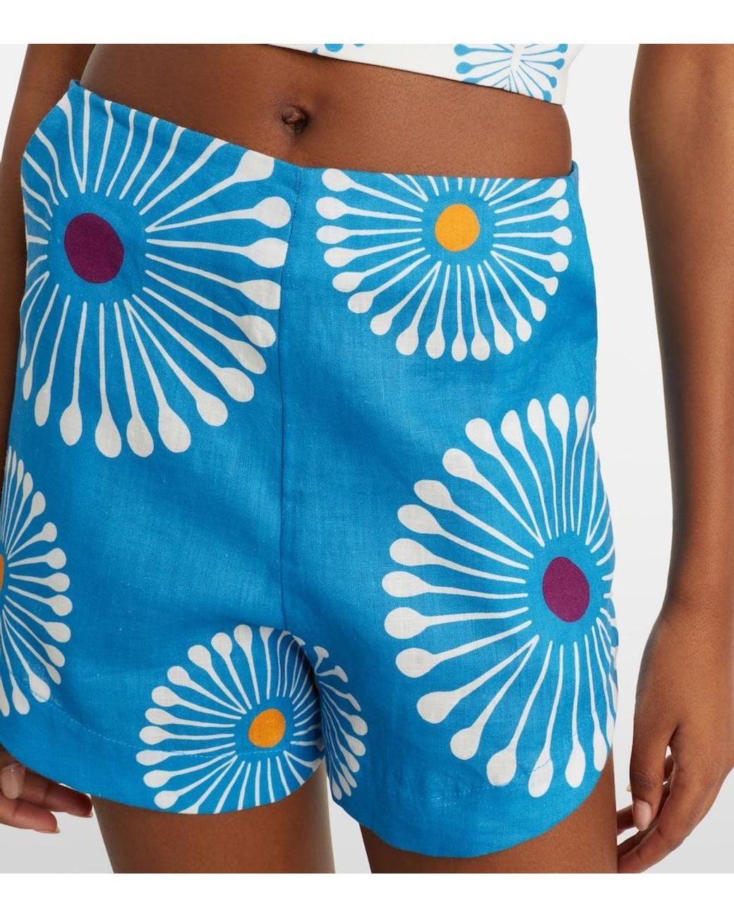 Cala De La Cruz Blue Bahamas Floral Linen Shorts