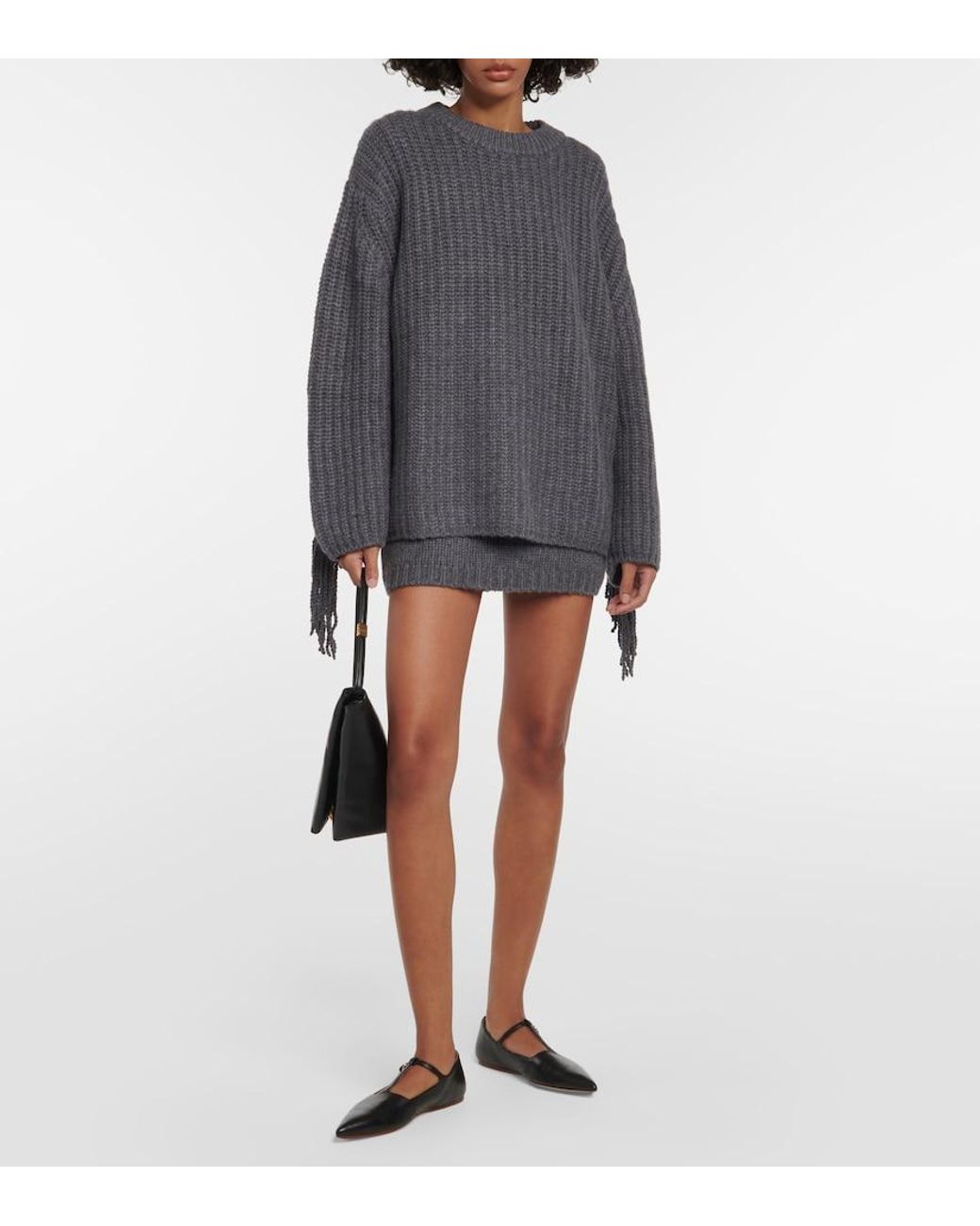 Lisa Yang Gray Hilma Fringed Cashmere Sweater