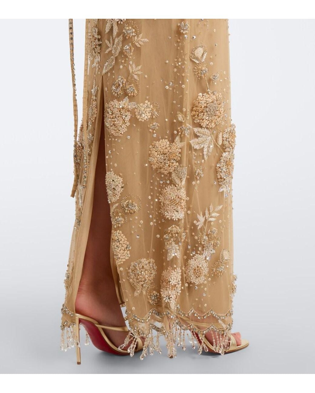 Georges Hobeika Natural Embellished Open-Back Tulle Gown