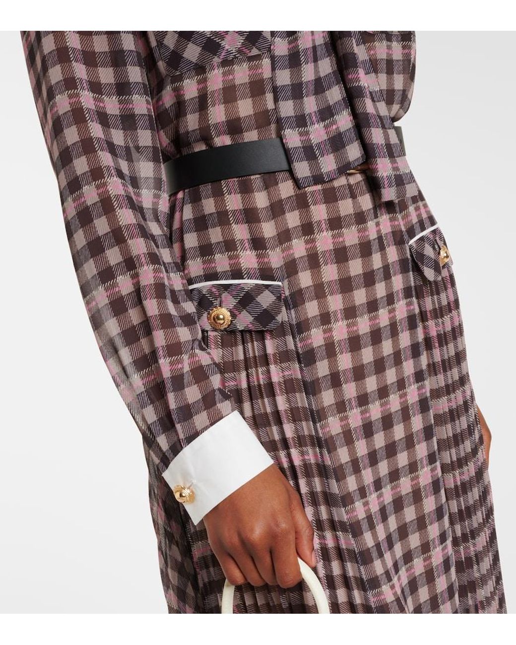 Self-Portrait Checked Chiffon Midi Dress