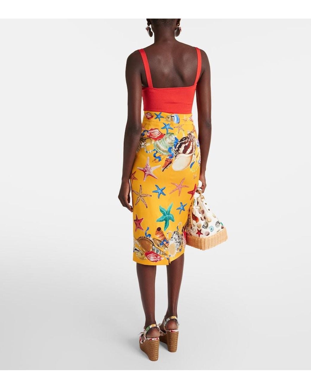 Dolce & Gabbana Orange Capri Printed Silk-Blend Midi Skirt