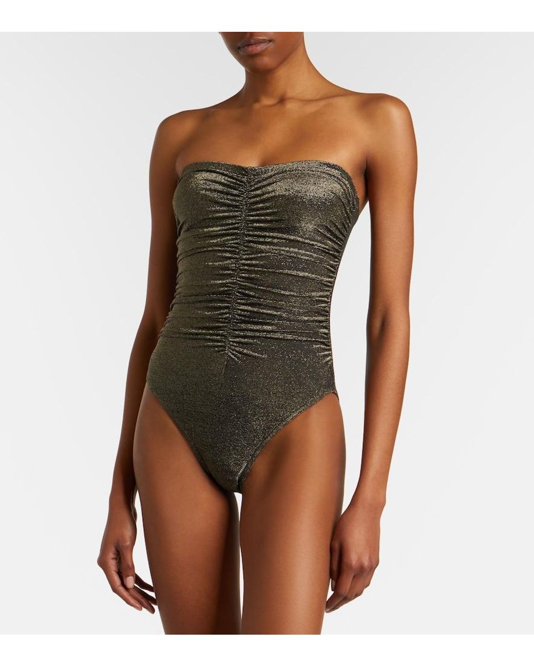 Karla Colletto Brown Helena Ruched Lame Swimsuit