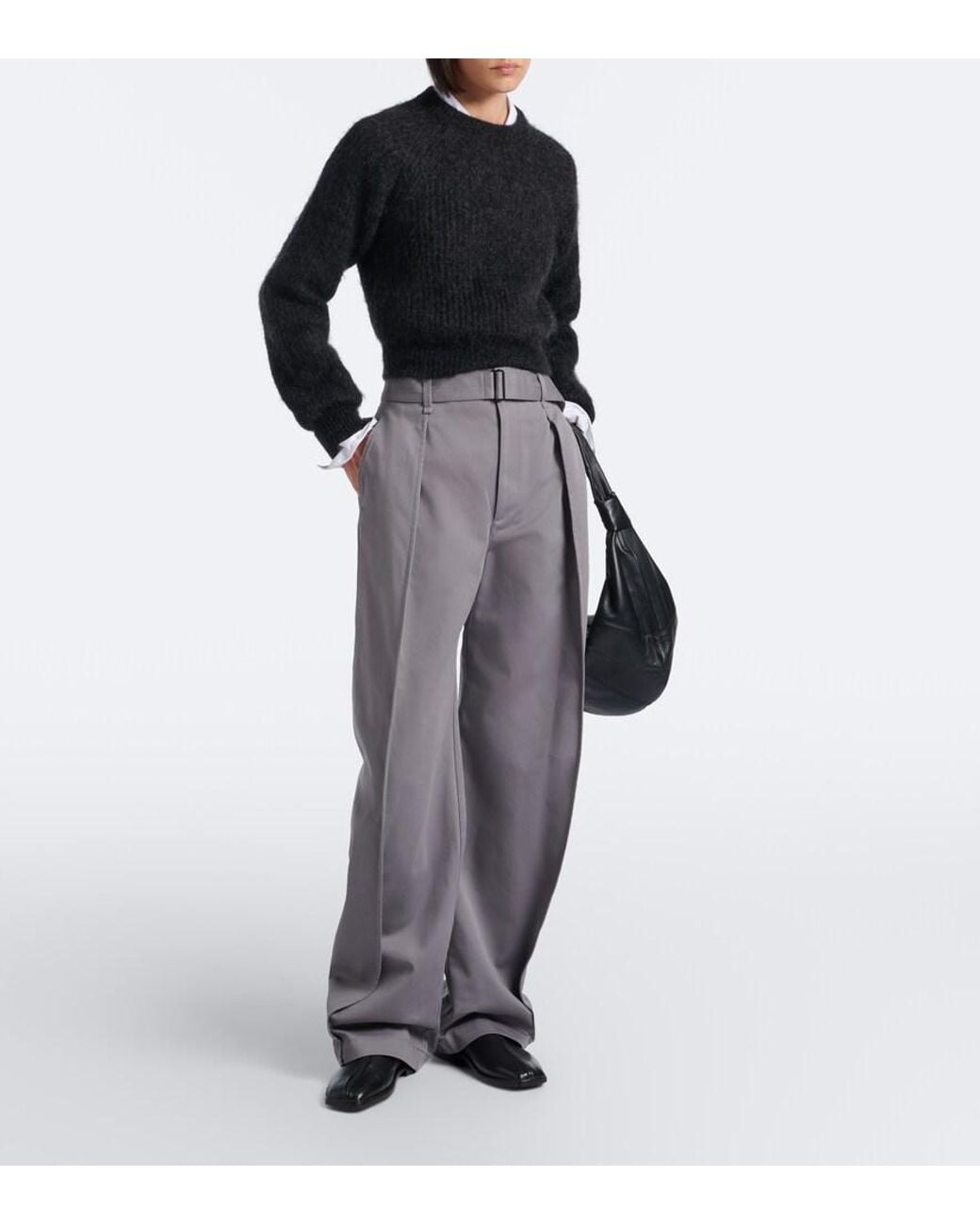 Lemaire Gray Belted Twill Wide-Leg Pants