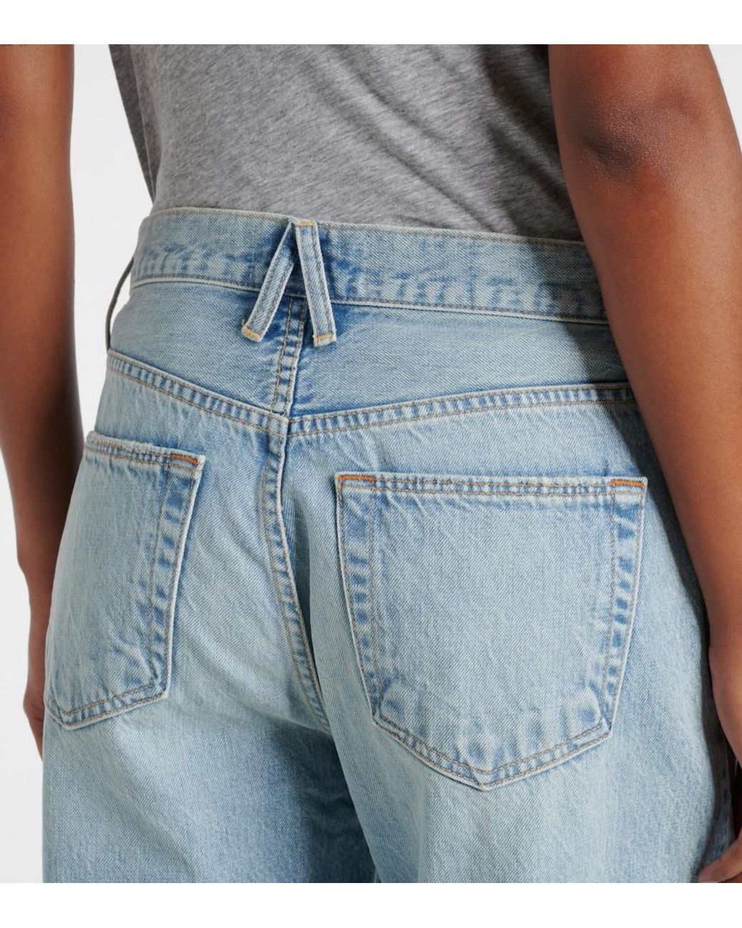 SLVRLAKE Denim Blue Nico Distressed Mid-Rise Wide-Leg Jeans