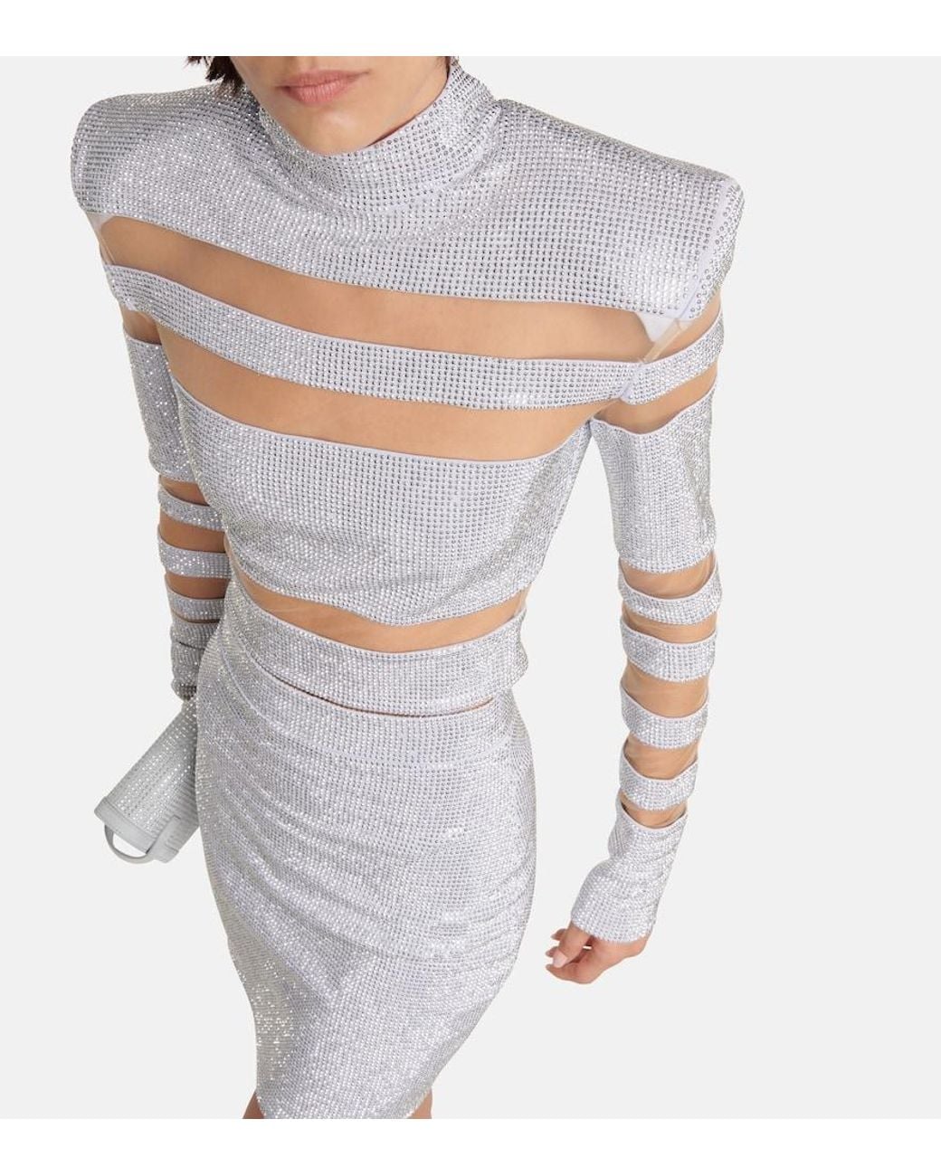Balmain Gray Cropped-Pullover Mit Mesh
