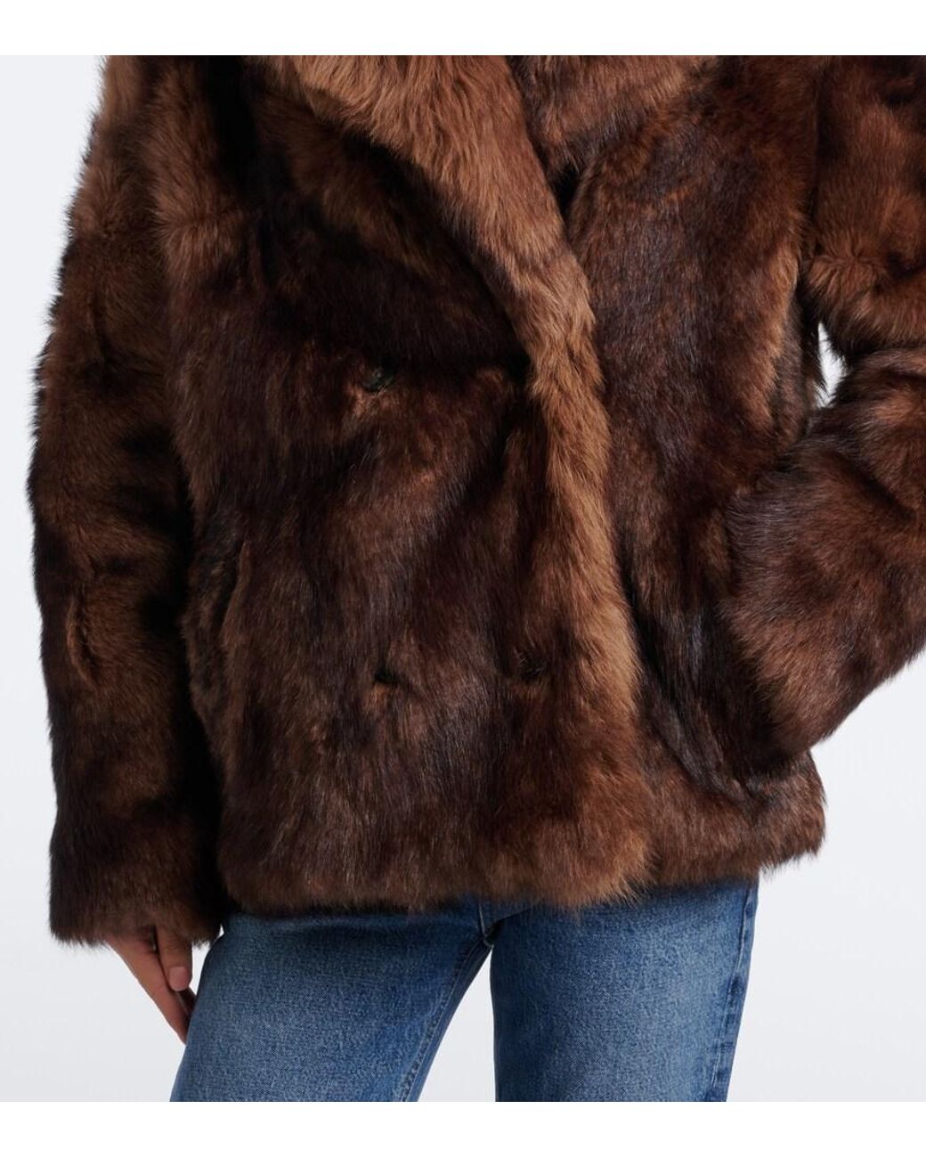 Yves Salomon Brown Double-Breasted Shearling Jacket