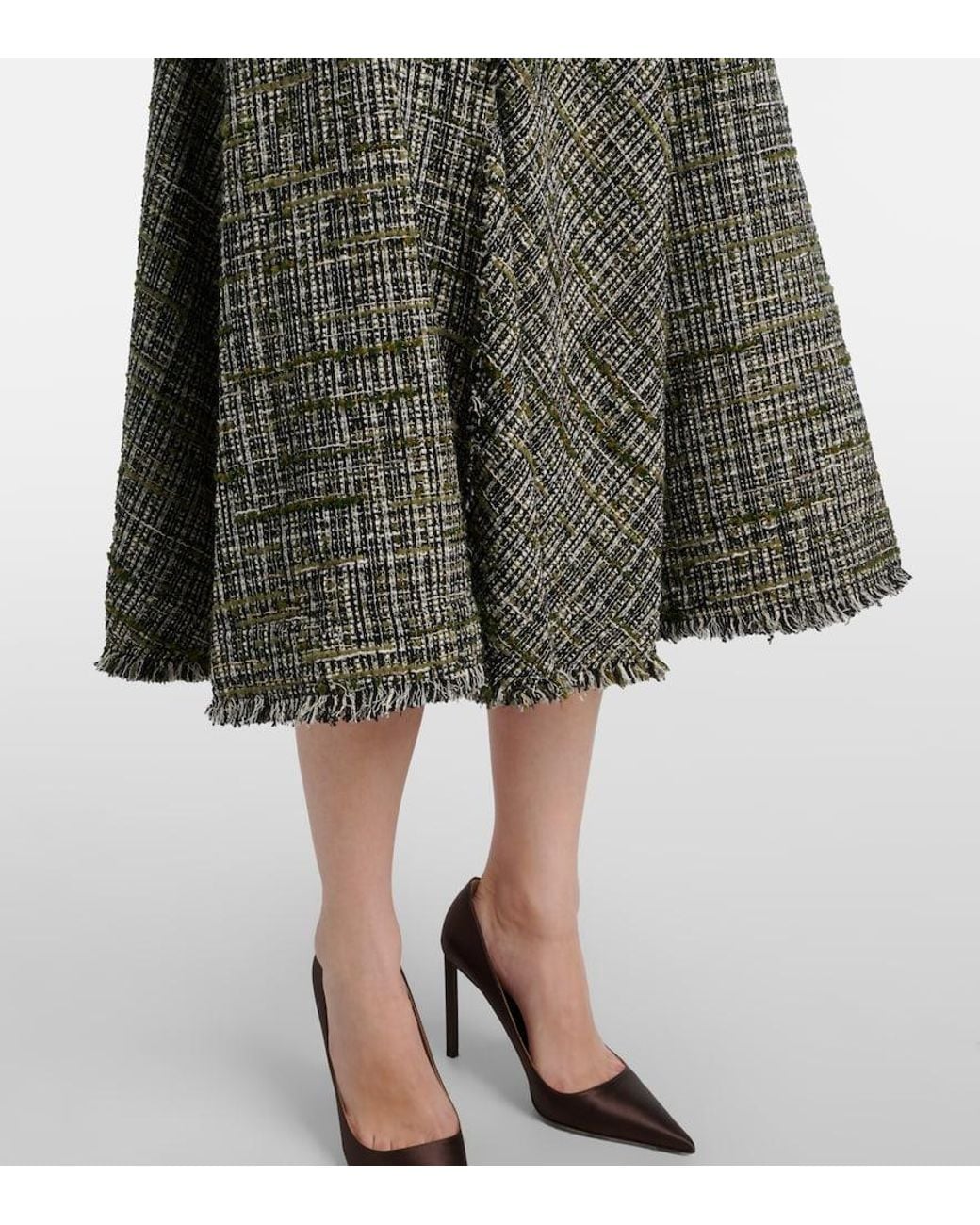 Erdem Green Draped Tweed Midi Dress