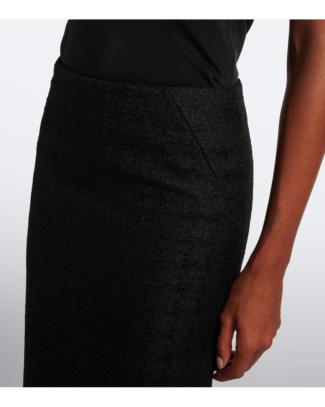 McQueen Black Wool And Mohair Tweed Midi Skirt