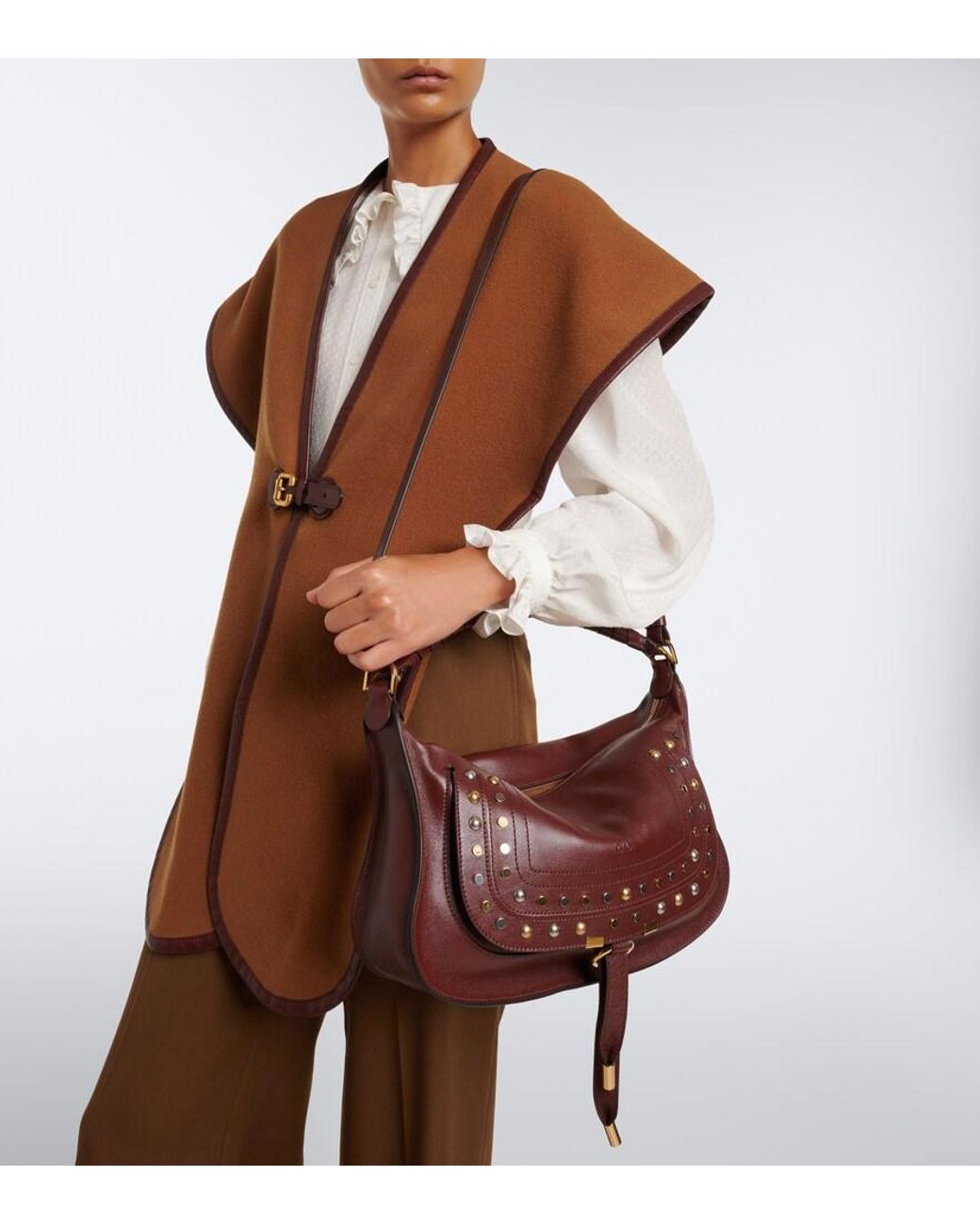 Chloé Brown Marcie Medium Studded Leather Shoulder Bag