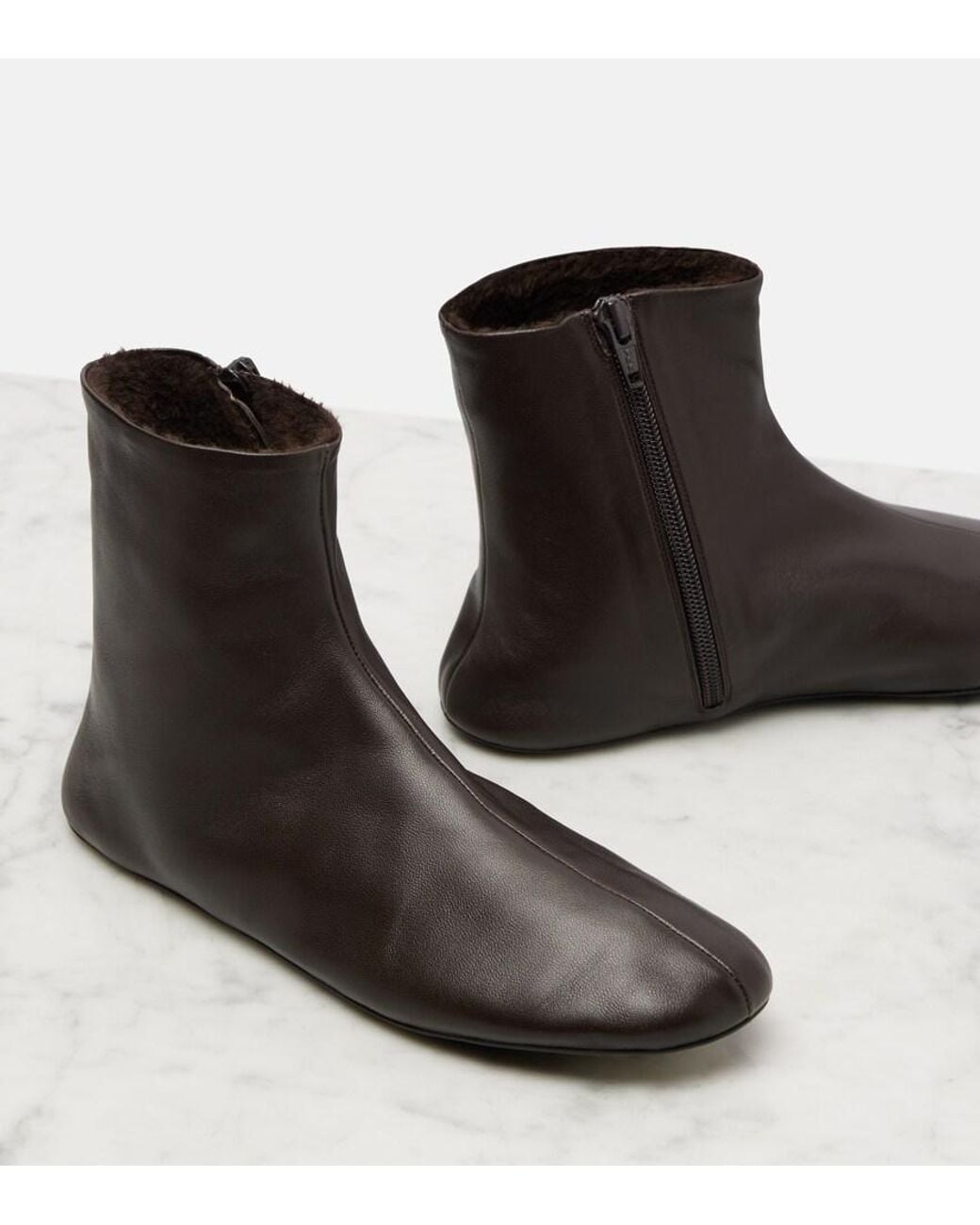 The Row Brown Stella Shearling-Lined Leather Ankle Boots