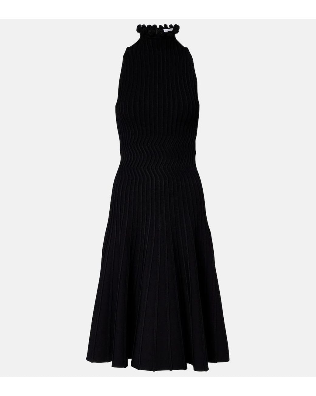 Alaïa Black Ribbed-Knit Turtleneck Midi Dress