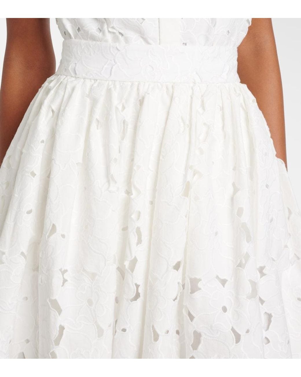 Erdem White Gathered Cotton-Blend Midi Skirt