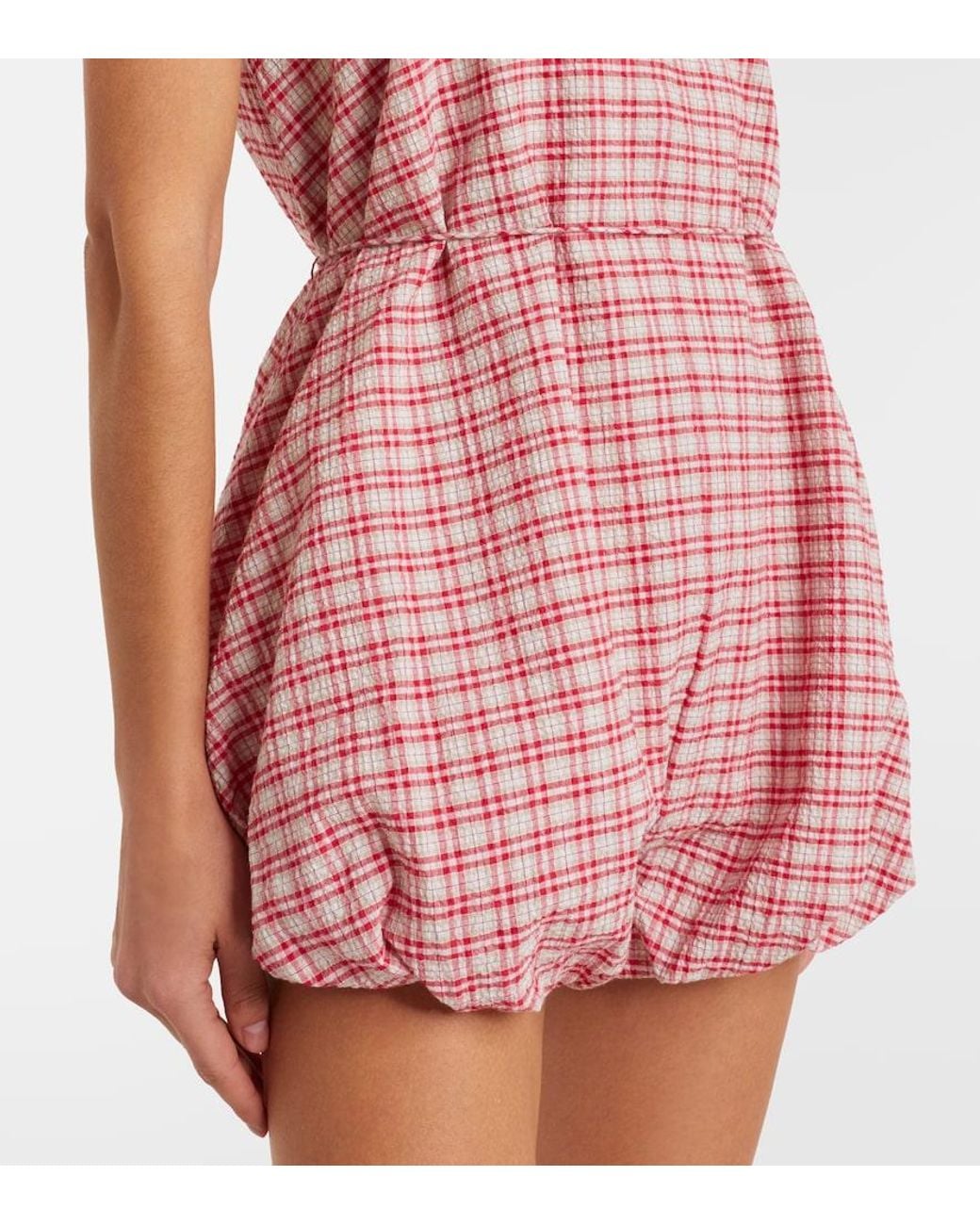Faithfull The Brand Pink Riatto Checked Cotton Romper