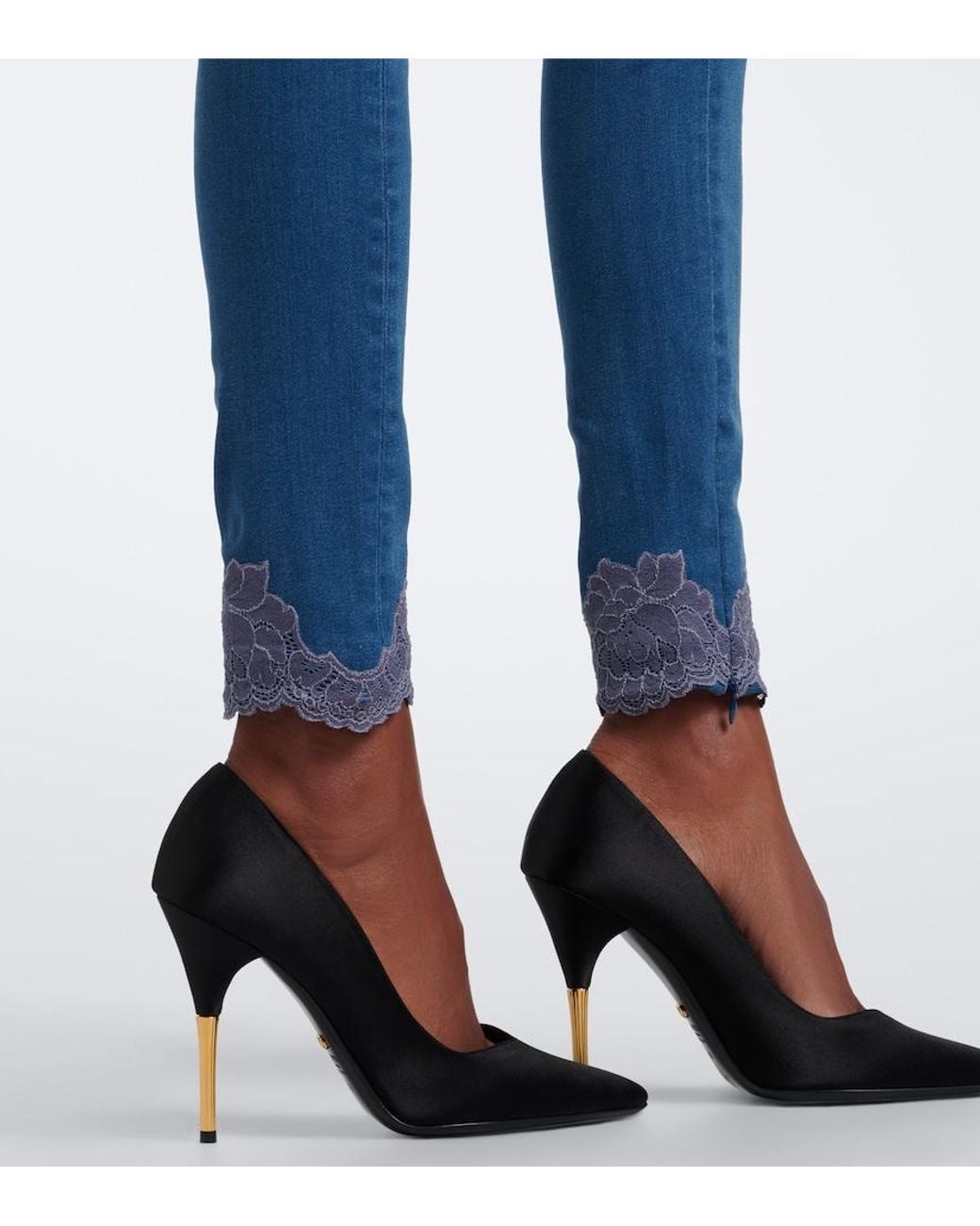 Valentino Garavani Blue Lace-Trimmed Skinny Jeans