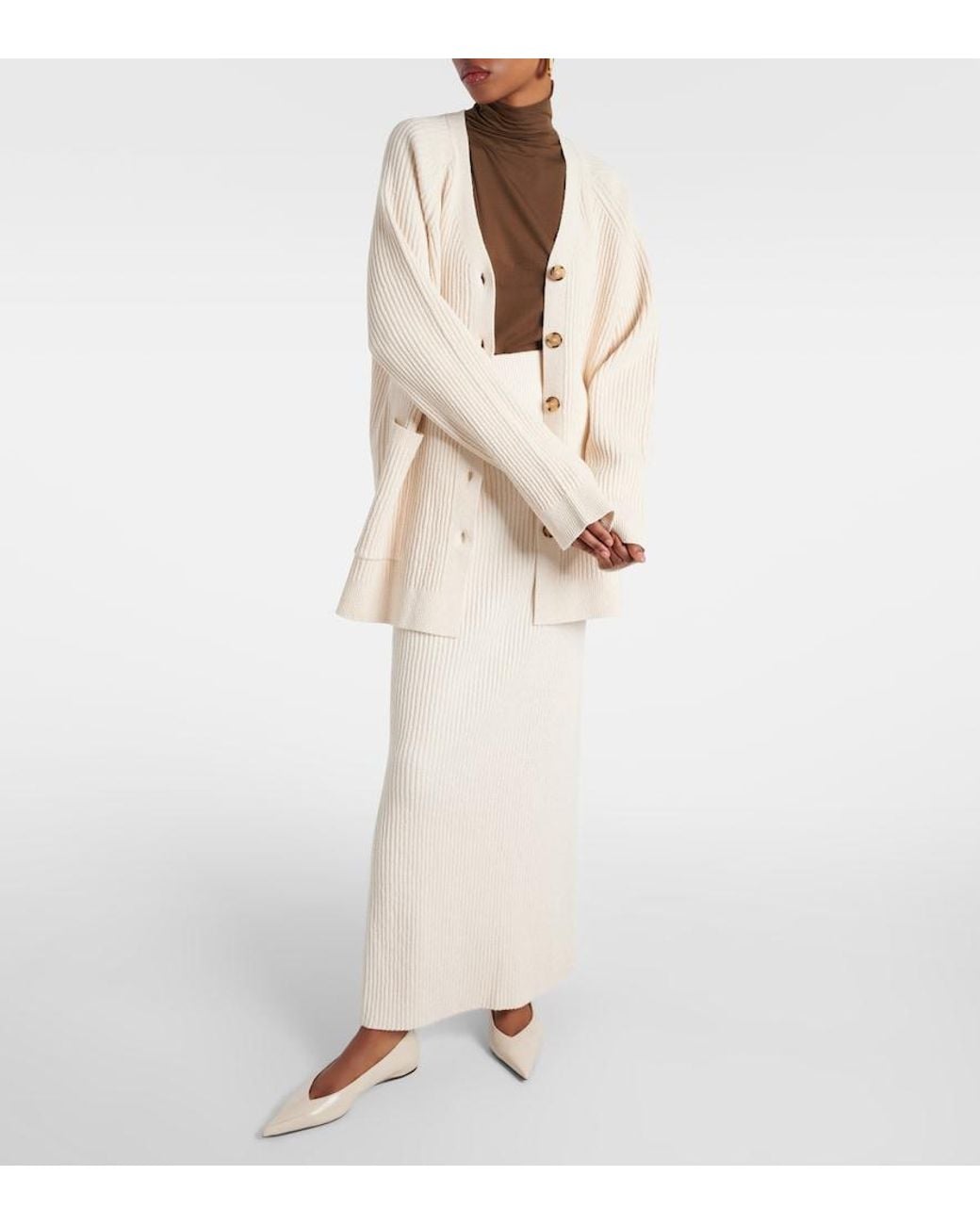 Totême White Cotton-Blend Boucle Maxi Skirt