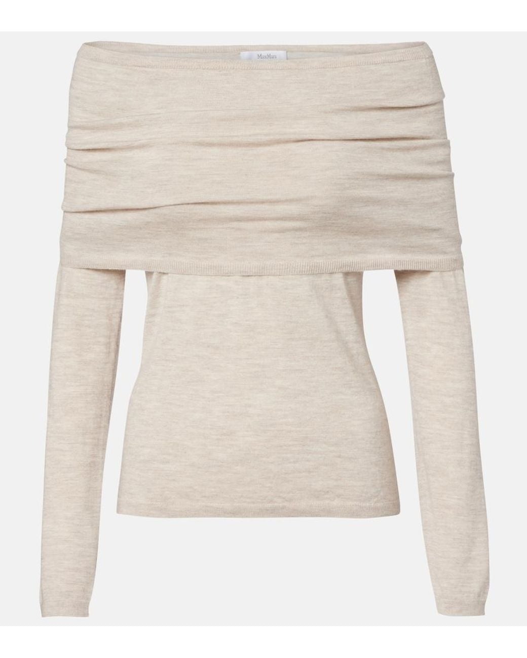 Max Mara White Faretra Off-Shoulder Cashmere Sweater