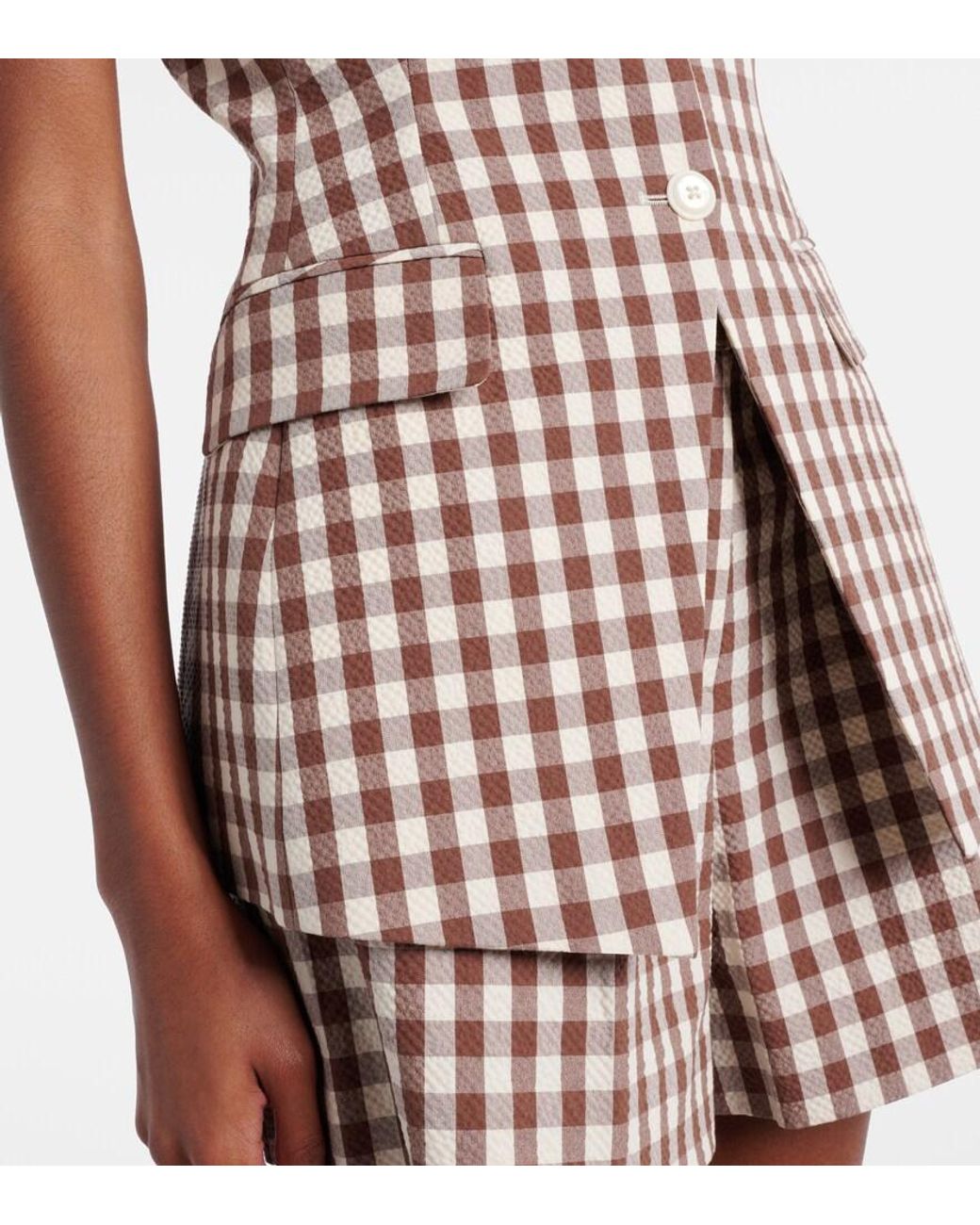 Veronica Beard Natural Lois Gingham Seersucker Top