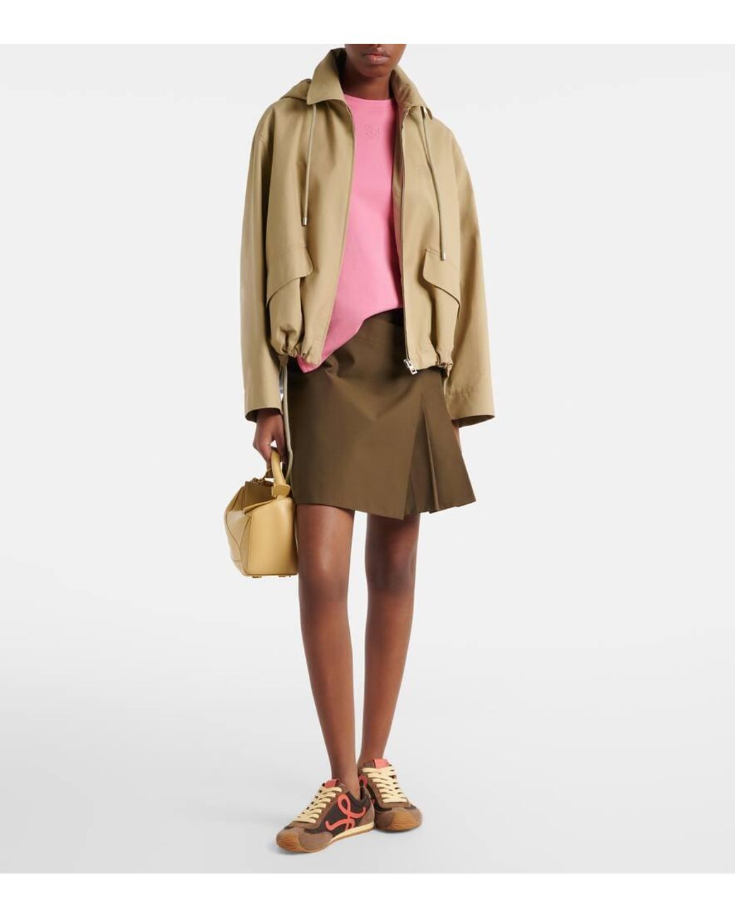 Loewe Green Leather-Trimmed Cotton-Blend Wrap Skirt