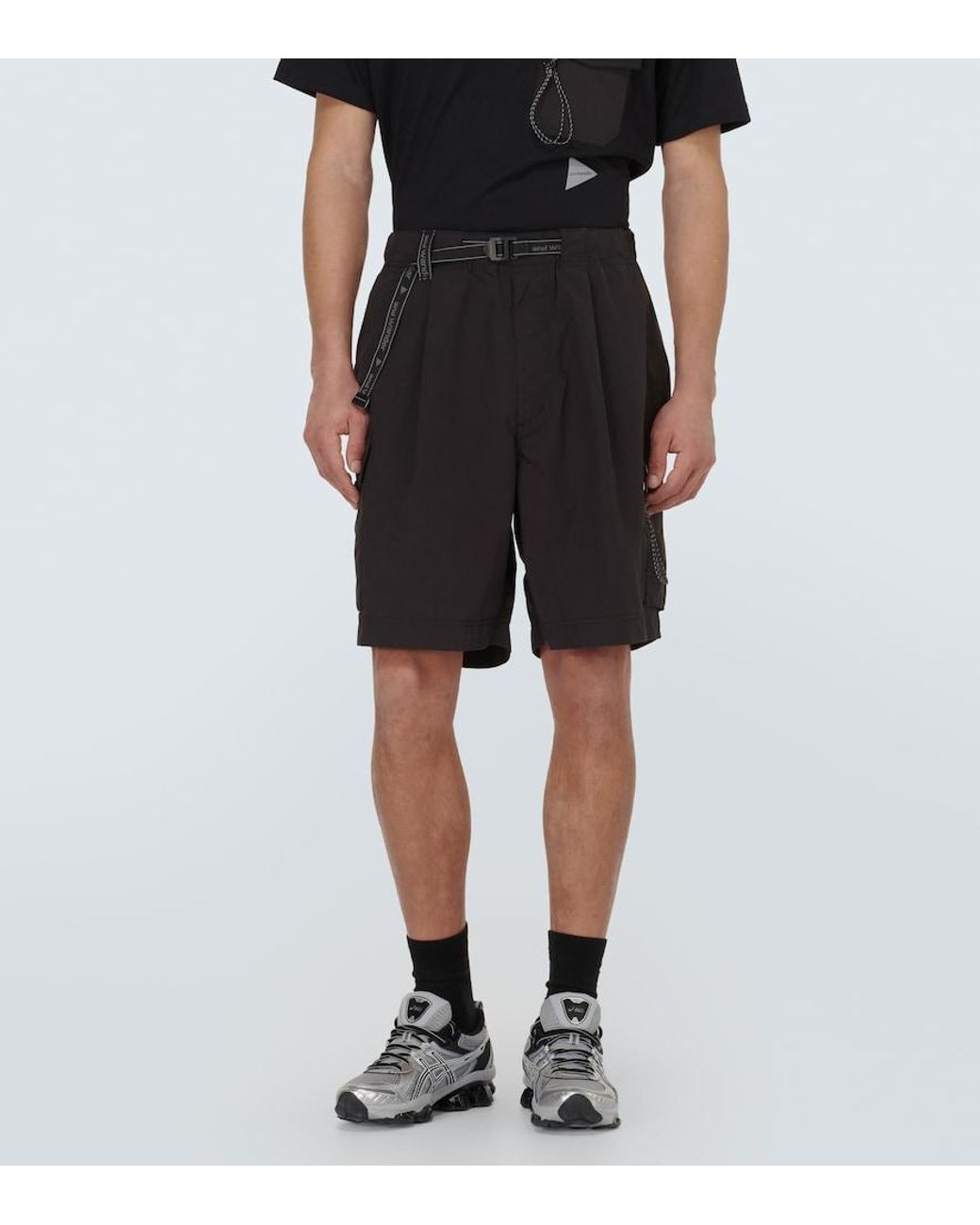 And Wander Black Oversized Cargo Shorts for men