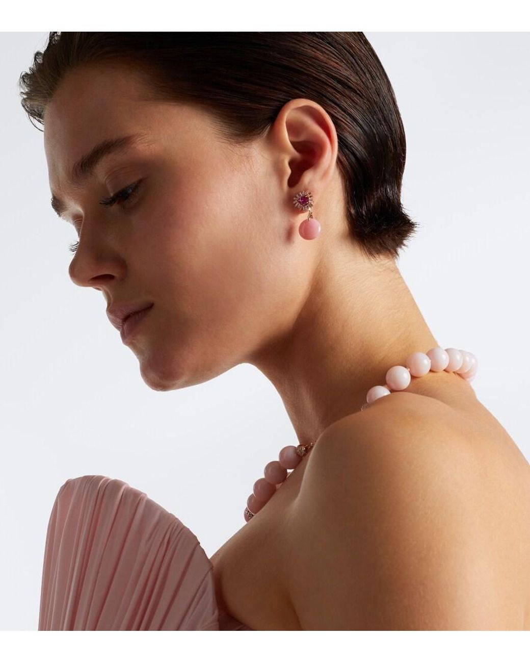 Suzanne Kalan Pink 18Kt Rose Drop Earrings With Gemstones