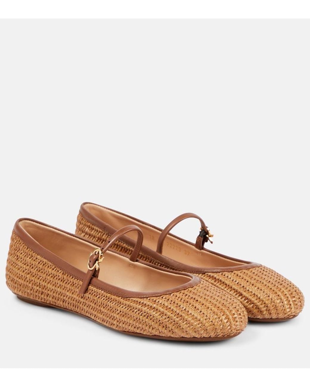 Gianvito Rossi Brown Carla Straw & Leather Flat