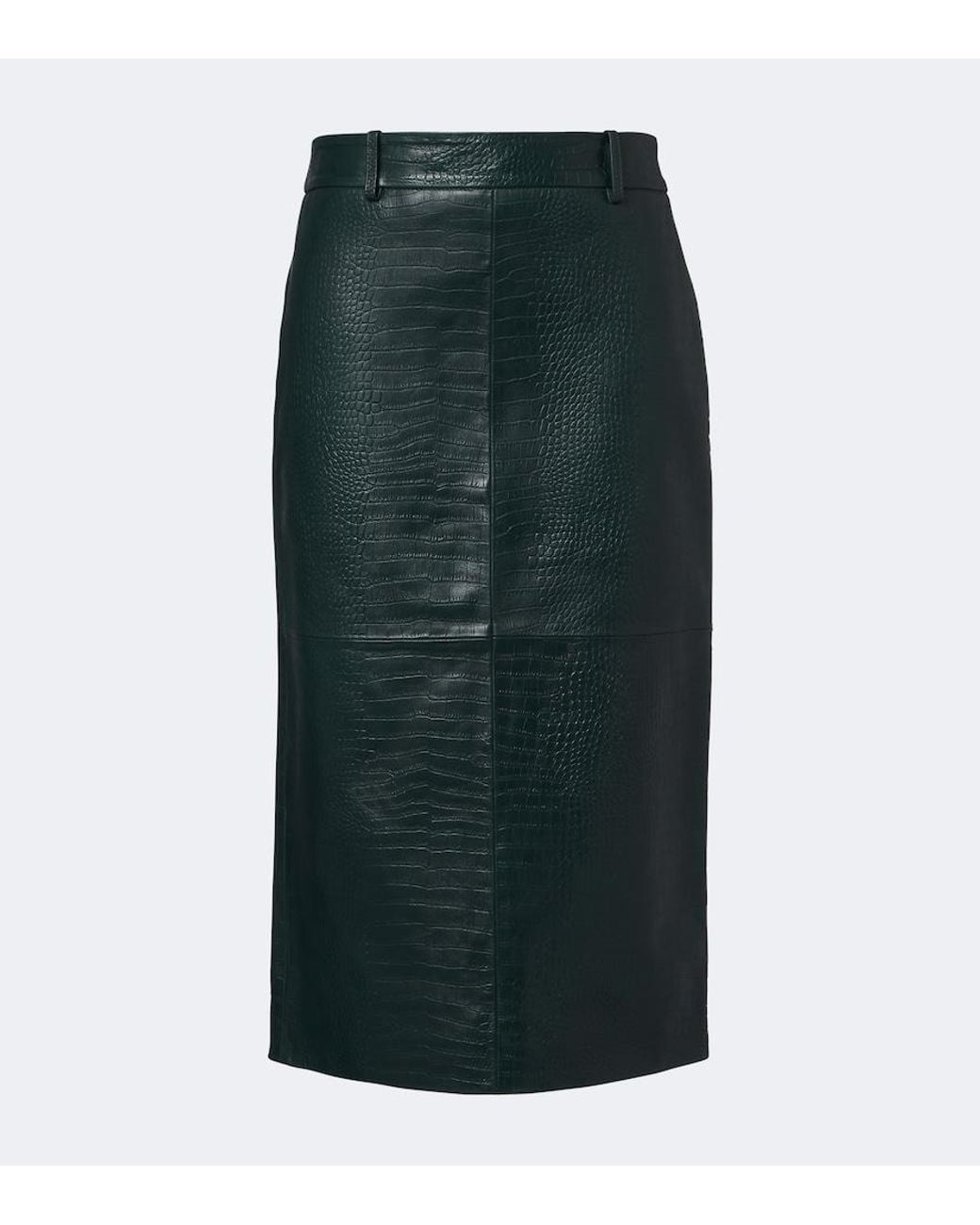 Frankie Shop Green Taney Croc-Effect Leather Pencil Skirt