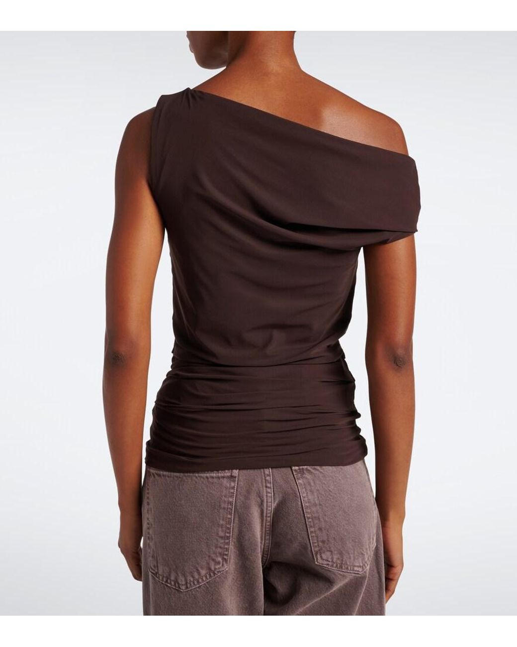 Agolde Brown Carlin Asymmetric Draped Jersey Top
