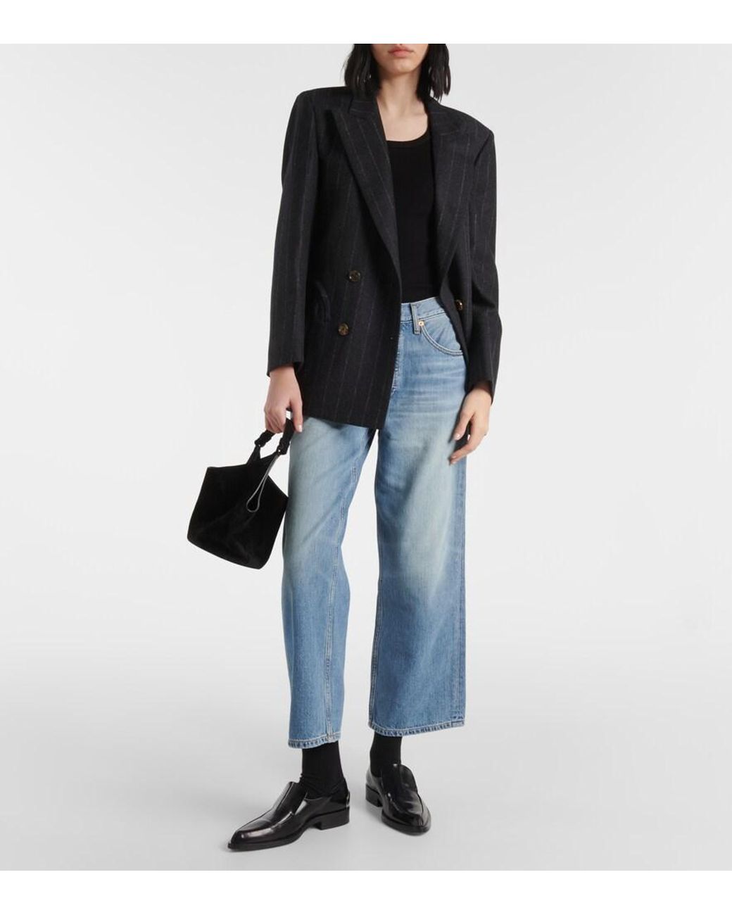 Re/done Blue Loose Mid-Rise Cropped Straight Jeans