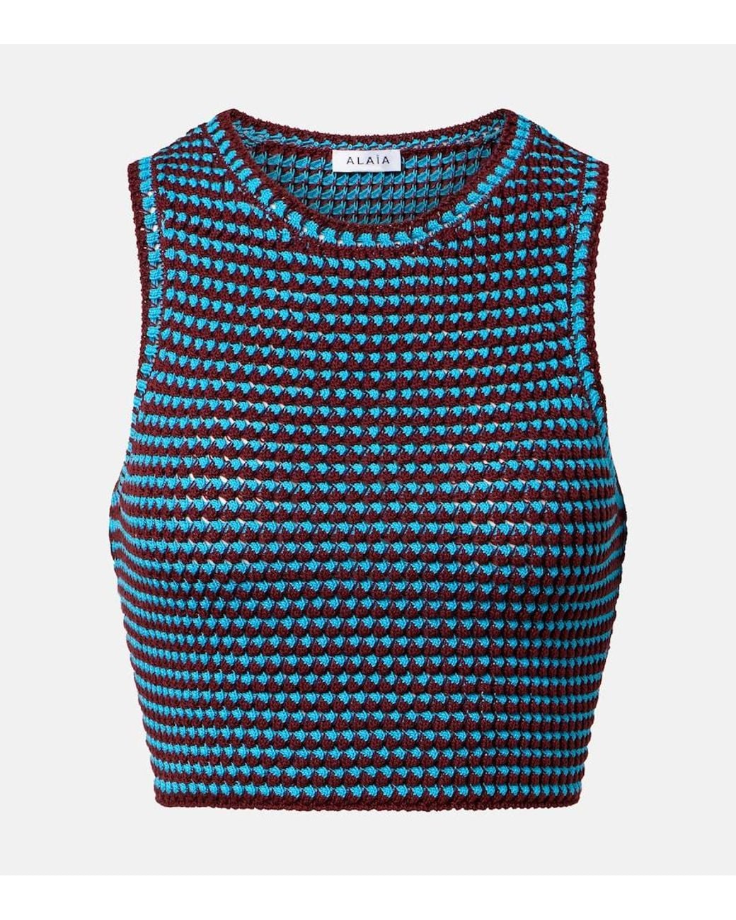 Alaïa Blue Crochet Cotton Crop Top