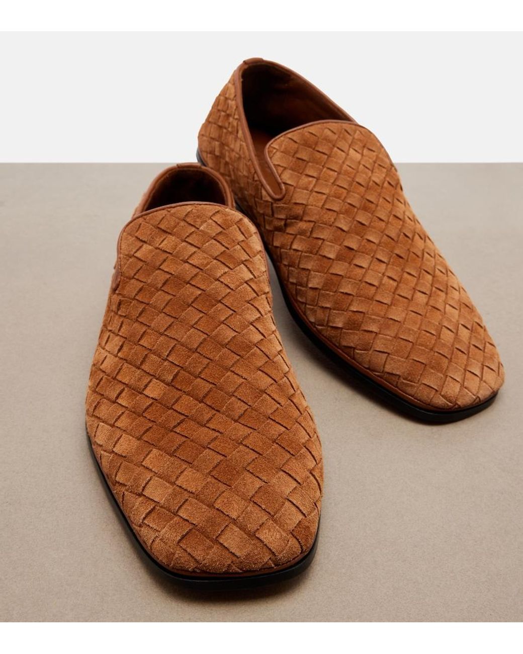 Bottega Veneta Brown Palazzo Intrecciato Suede Loafers