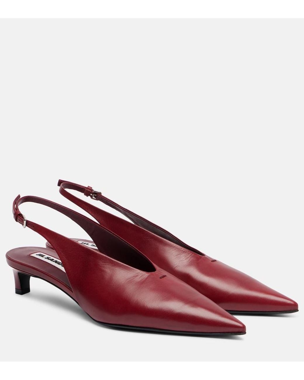 Jil Sander Red Pointy Leather Slingback Pumps