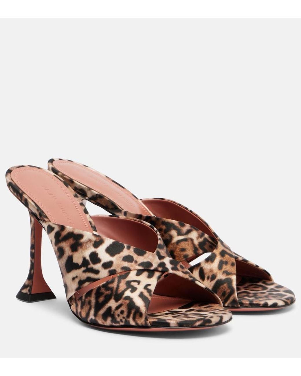 AMINA MUADDI Brown Salma Leopard-Print Satin Mules