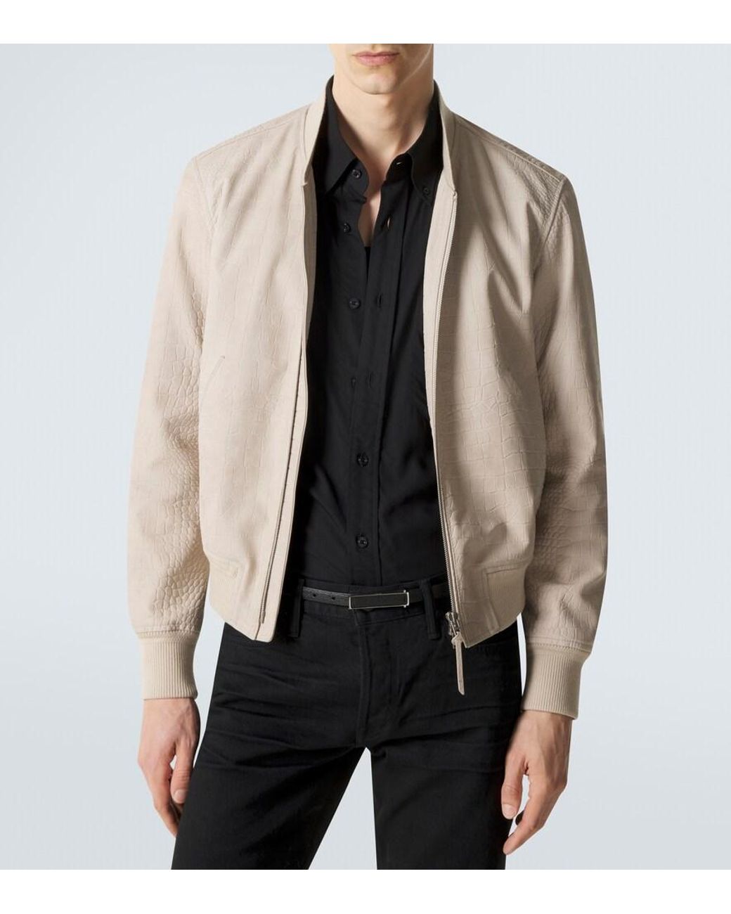 Tom Ford Natural Printed Leather Bomber Jacket for men