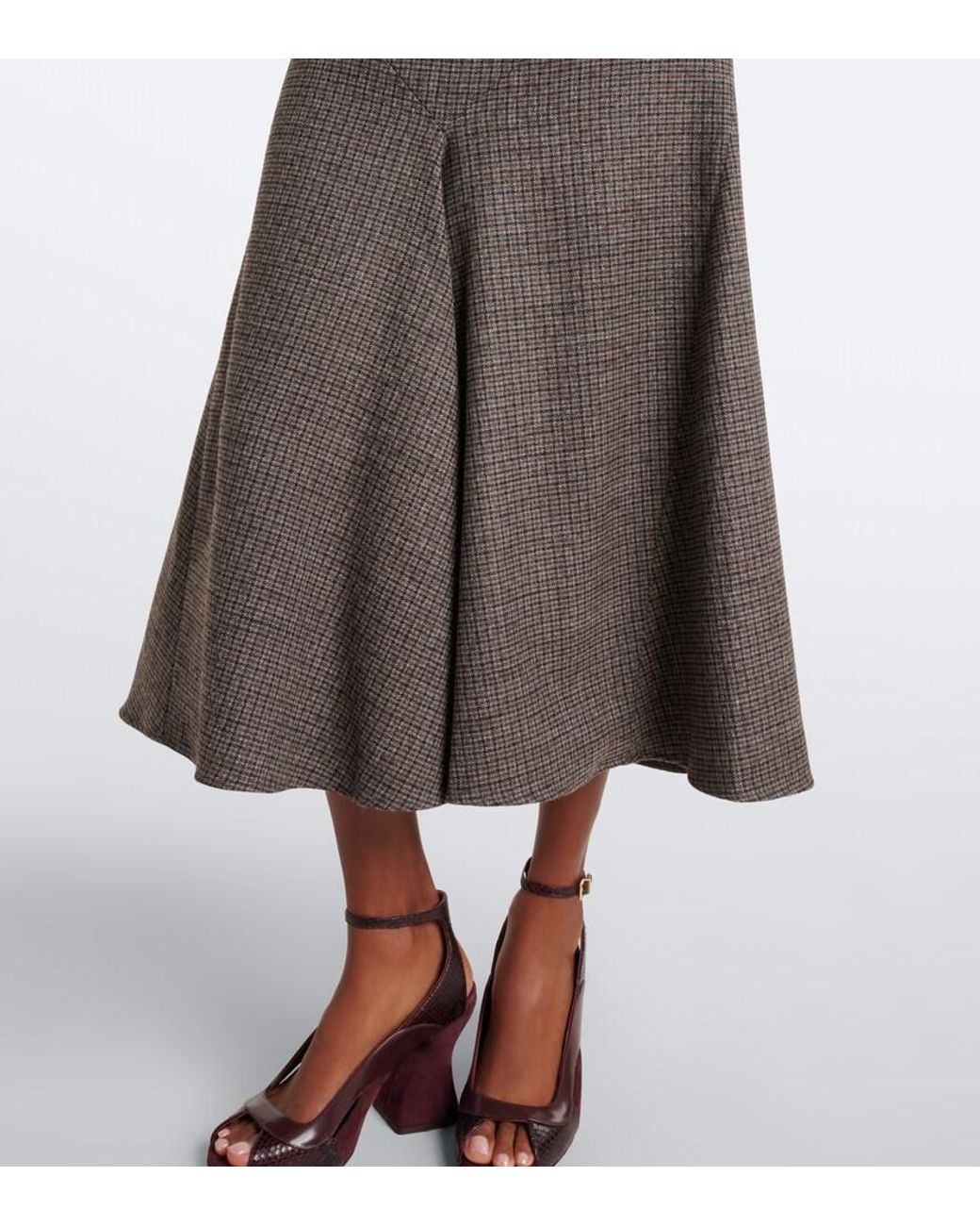 Etro Gray Checked Wool Midi Skirt