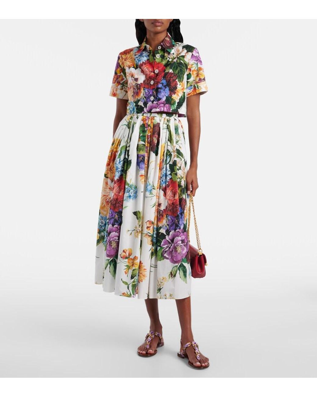 Dolce & Gabbana Multicolor Cropped Floral Cotton Shirt