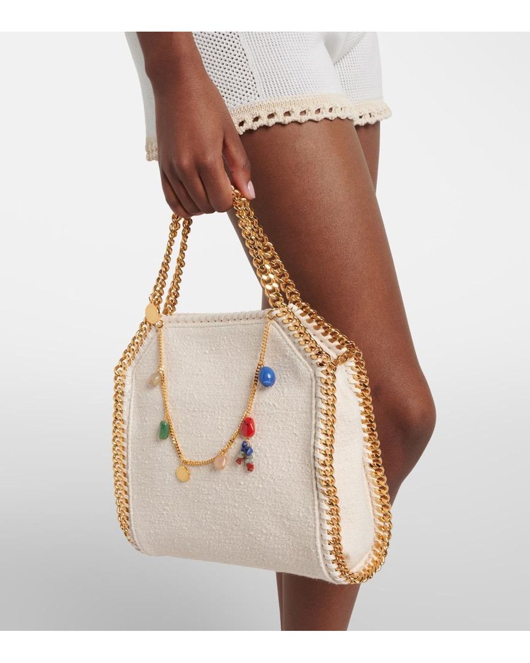 Stella McCartney Natural Falabella Mini Embellished Top-Handle Bag