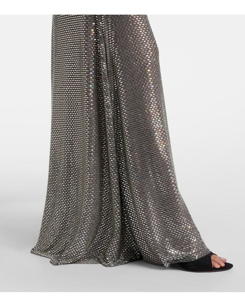 Self-Portrait Gray Gathered Rhinestone-Embellished Gown