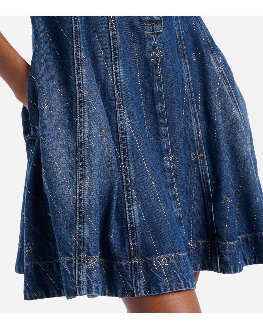 Self-Portrait Blue Embellished Pleated Denim Minidress