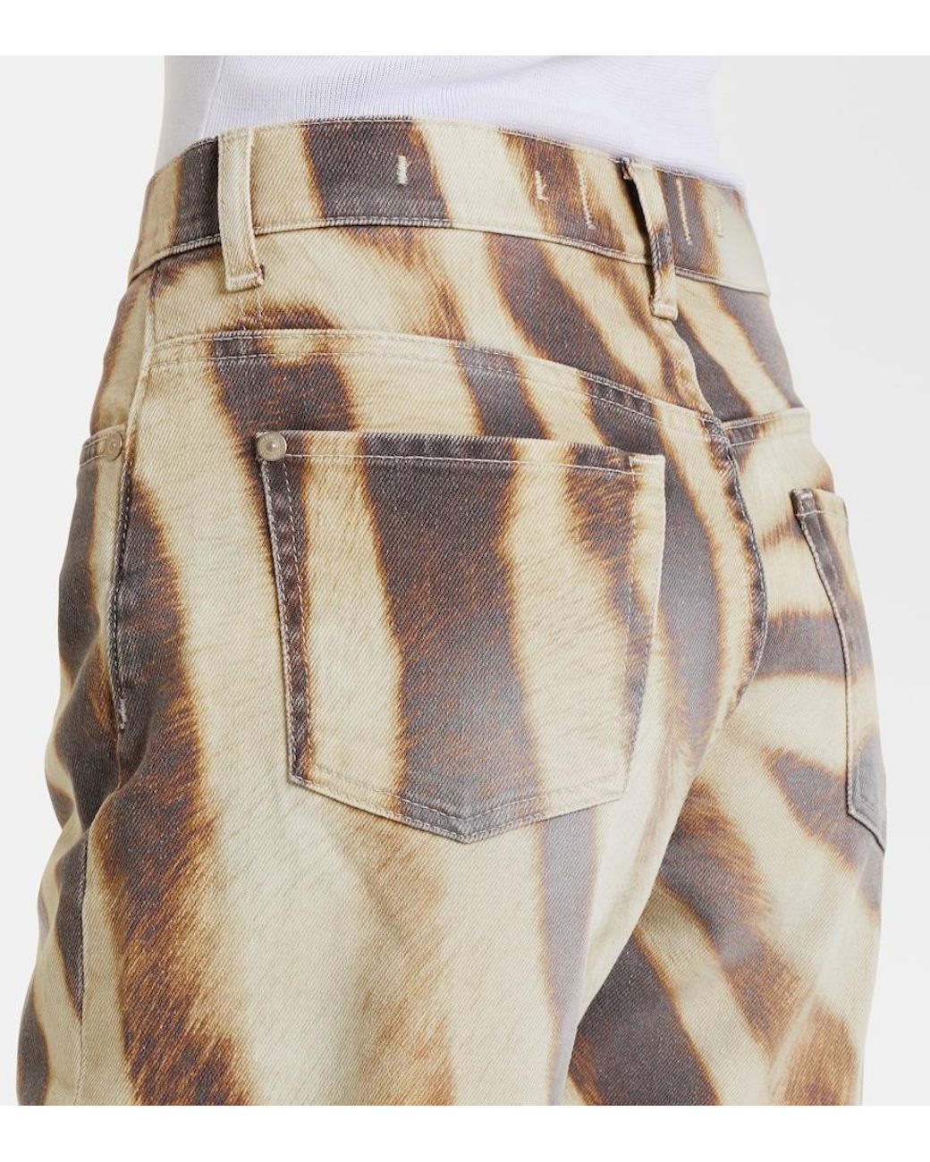 7 For All Mankind Natural Stovepipe Zebra-Print Straight Jeans