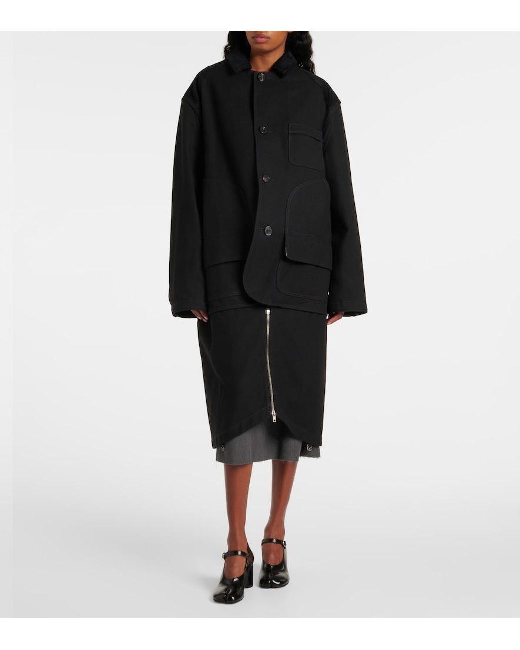 Maison Margiela Black Cotton And Wool Coat