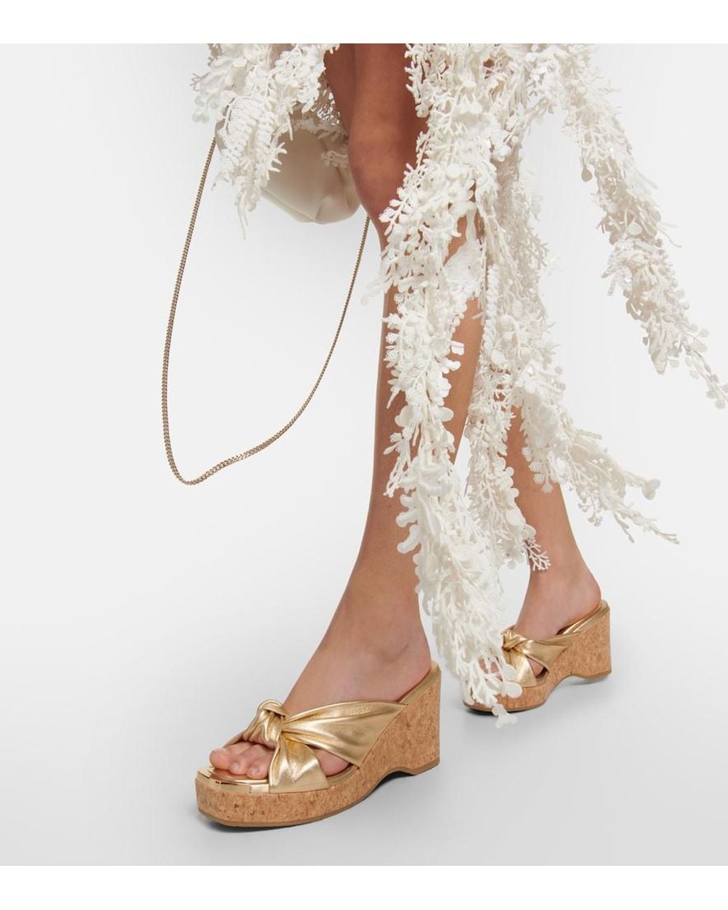Jimmy Choo Avenue Metallic Leather Wedge Sandals
