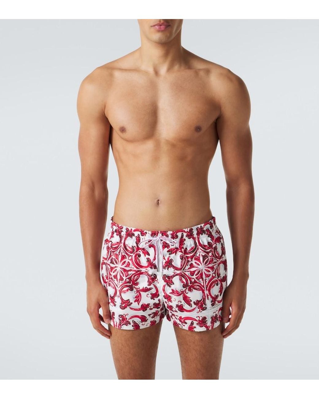 Dolce & Gabbana Red Majolica Swim Trunks for men